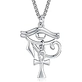 KINGWHYTE Eye of Horus Necklace 925 Sterling Silver Egyptian Ankh Cross Necklace Eye Protection Pendant Jewelry Gifts for Women Men with Stainless Steel Chain - 22+2 inch(60cm)