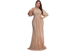 GIFFNISETI Women's Plus Size Off Shoulder Puff Sleeve Sequin Formal Maxi Dress Evening Party Gowns