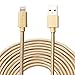Zikko 16Ft Extra Long Lightning Cable - MFi Certified - 2.4A Charge and Sync, Nylon Braided for iPhone iPad iPod - 16Ft(5M) Gold