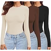 Ekouaer Womens 3 Pack Long Sleeve Shirts Crew Neck Stretch Fitted Underscrubs Trendy Basic Tops Lightweight Thermal Tee