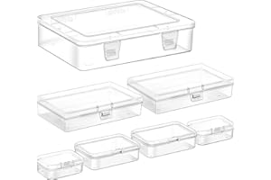 Jutieuo 7 Pack Mixed Sizes Rectangular Mini Plastic Containers Clear Plastic Storage Boxes with Hinged Lids Empty Beads Organizers for Small Items Art Craft Jewelry Projects