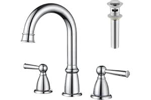 CREA Widespread Bathroom Faucet 3 Hole Chrome 8 inch 2 Handle Faucet with Pop Up Drain 4 in Sink Faucets for Vanity Lavatory Basin Restroom Bath