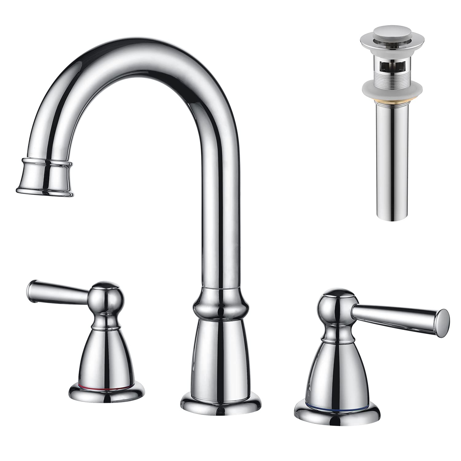 Photo 1 of CREA Widespread Bathroom Faucet 3 Hole Chrome 8 inch 2 Handle Faucet with Pop Up Drain 4 in Sink Faucets for Vanity Lavatory Basin Restroom Bath