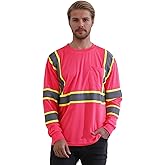 W&H Hi Vis Safety Long Sleeve Shirts Reflective High Visibility Birdeyes Class 3 Shirts,Construction Work