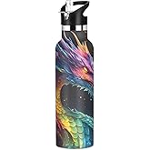Dragon Galaxy Colorful Water Bottles for Boys Kids Stainless Steel Bottle Cups with Straw Lid Leakproof Insulated Flask Jug 20 oz