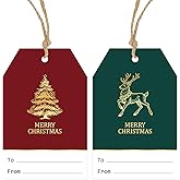 G2PLUS Christmas Paper Gift Tags with String - 50Pcs Red and Green Christmas Name Tags for Holiday Wrapping, Party Favors, DIY Crafts, Xmas Presents