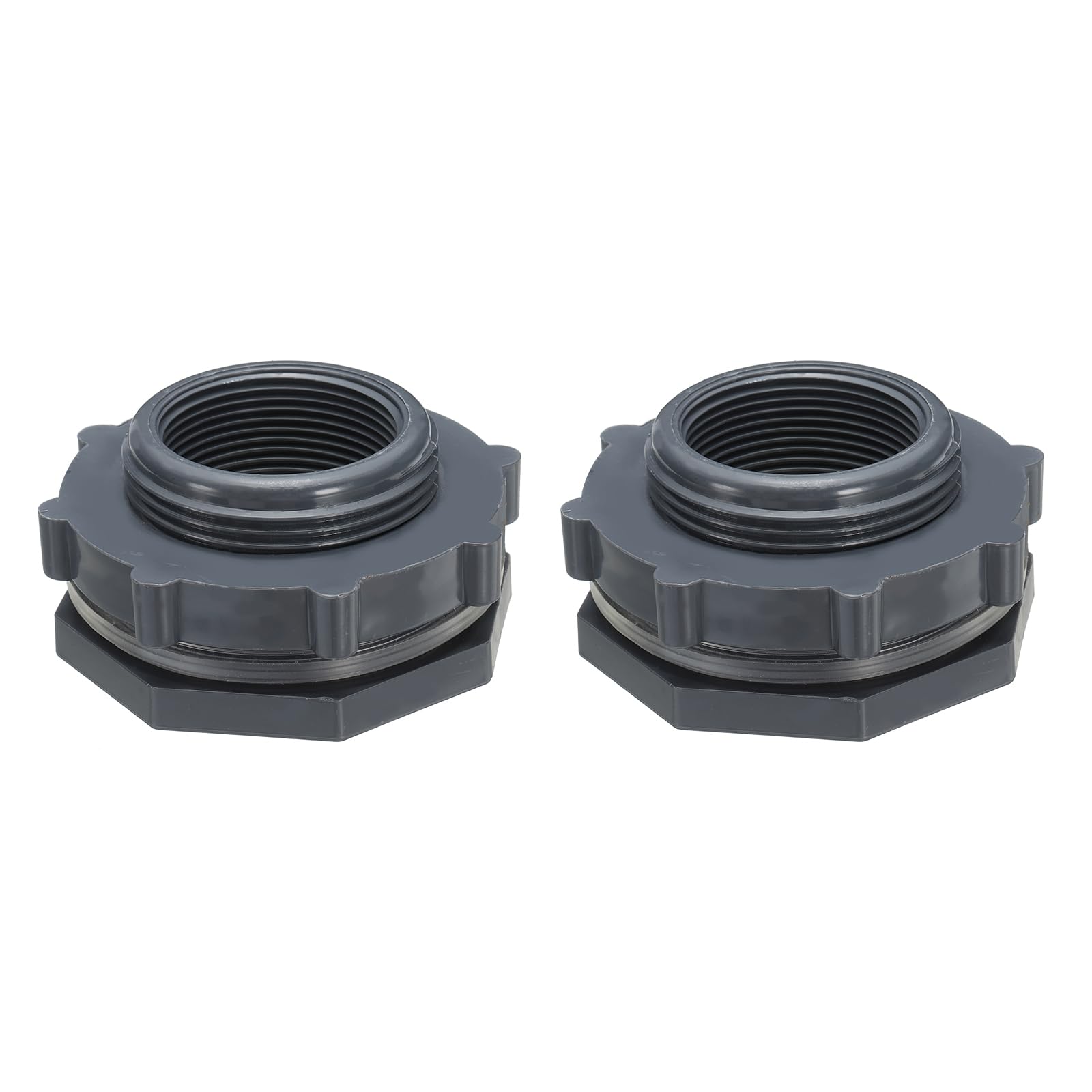 PATIKIL PVC Bulkhead Fitting G 1-1/2, 2 Pcs Double Threaded Bulkhead Water Tank Connector with PVC Seal Gasket for Rain Bucket, Sinks, Aquariums, Grey