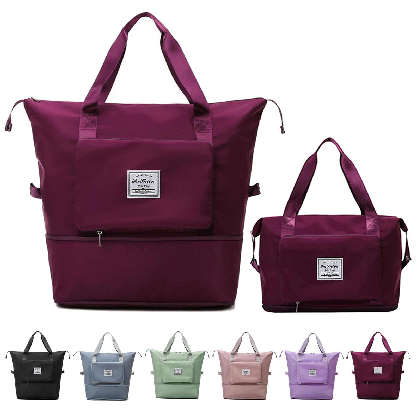 Photo 1 of (BAGGED) (USED/FAIR) Large Capacity Folding Travel Bag, Lightweight Waterproof Luggage Bag, Expandable Travel Duffel Bag, Dry Wet Separated Gym Tote Bag, Weekender Overnight Bags for Women and Man (Fuchsia)