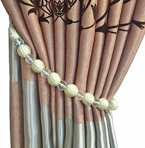 Mmei Set of 2 Stylish Rayon Bead Rope Tiebacks Holdbacks for Window Curtain Drapes Bed Canopy Home Decor (Ivory)