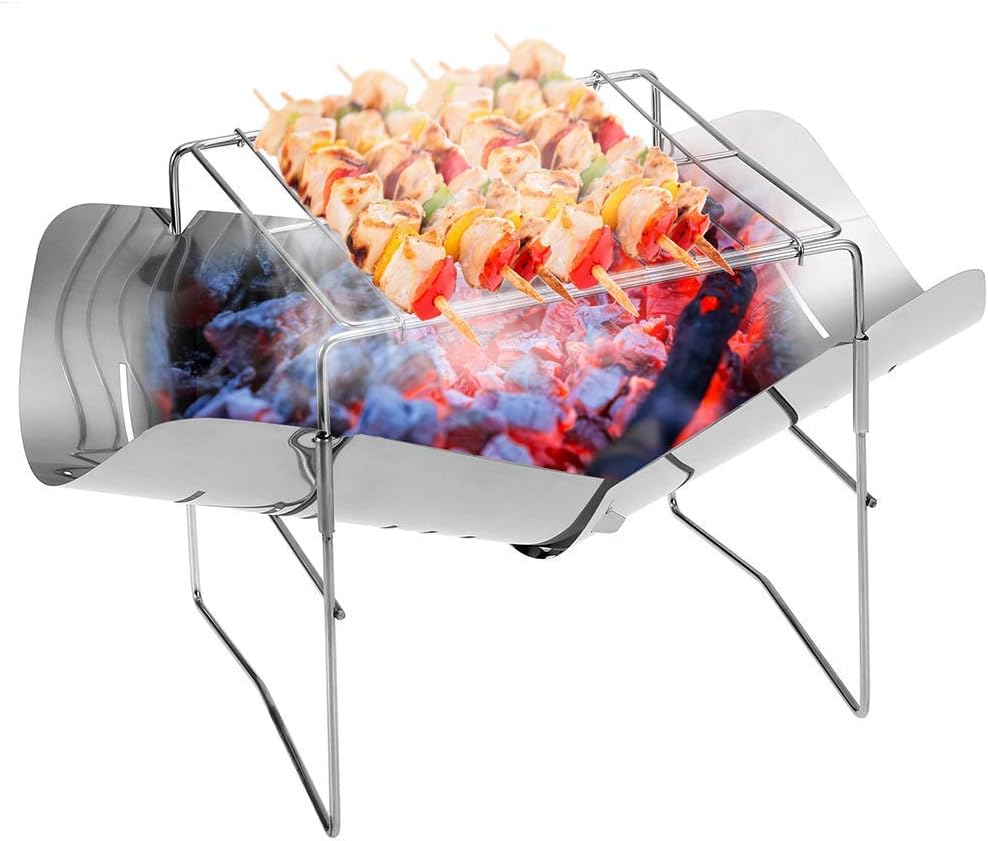 Dpliu Barbacoa Parrillera, 2-en-1 de Acero Inoxidable portátil Plegable