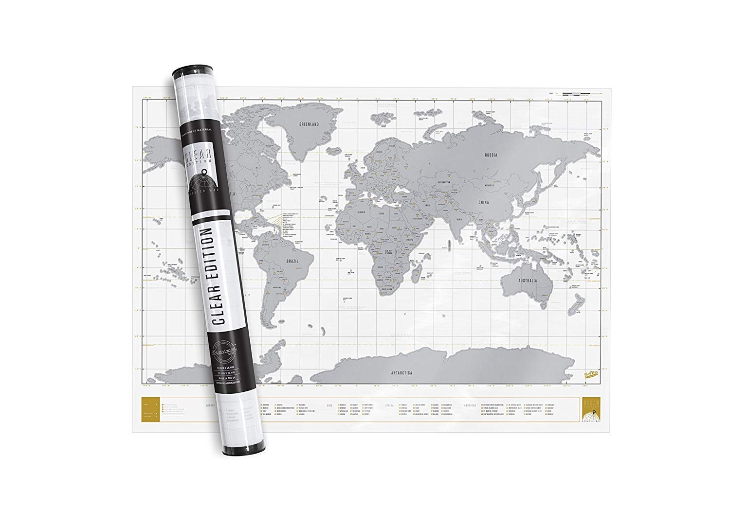 Transparent World Scratch Map – World Scratch Off Map –Modern Design Clear Scratch Poster – Amazing Map Décor – Makes an Ideal Travel Gift