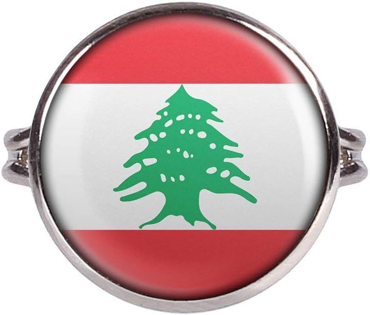 Mylery Ring with Cabochon Picture Lebanon Lebanon Beirut Flag Silver Different Sizes
