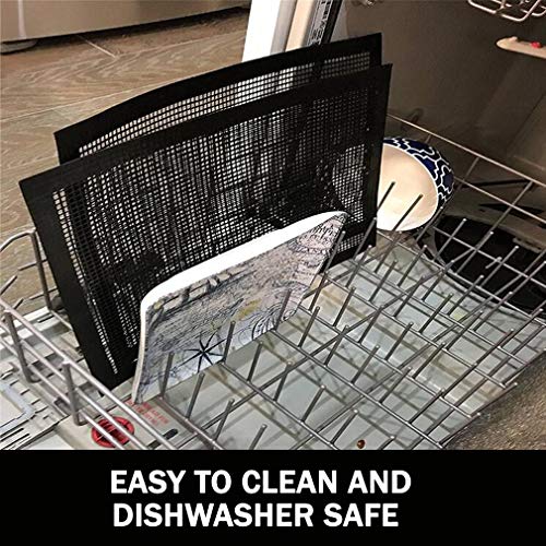 Sunrich BBQ Grill Mesh Mat Barbecue Cooking Mat Non-Stick Set(2) for Outdoor Grilling Teflon Grill Mesh Sheet Liner Heavy Duty Easy to Clean for Smoker,Gas,Charcoal,Electric Grill,Oven