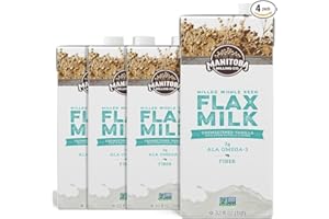 Manitoba Milling Company Unsweetened Flax Milk, 32 Ounce (Unsweetened Vanilla) 4pk, Plant-Based Non-Dairy Milk Alternative with Omega-3, 4 g Protein, Fiber, Lignans | Shelf Stable