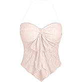 SHENHE Women's Lace Halter Top Bow Knot Front Backless Asymmetrical Y2k Going Out Coquette Tank