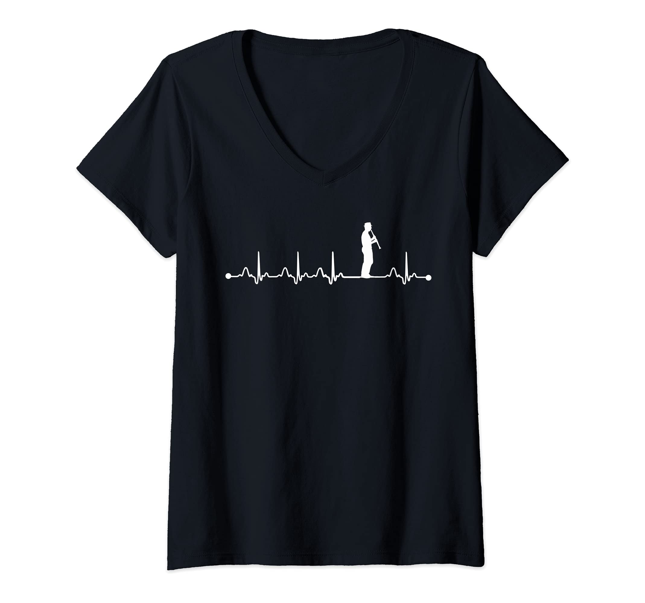 Womens Clarinet Heartbeat EKG Pulse for Clarinet Love-r V-Neck T-Shirt