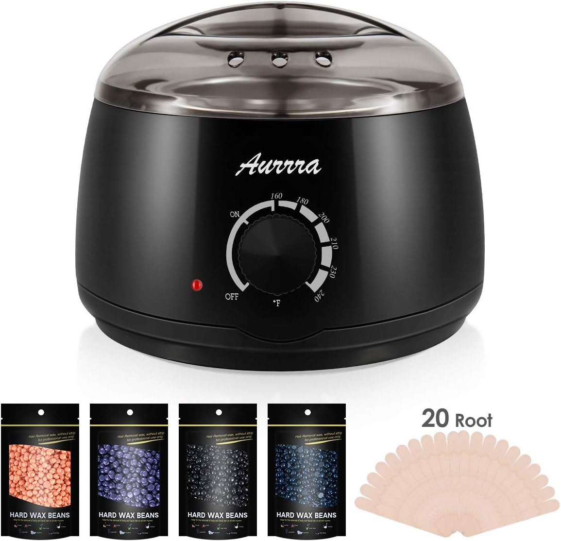 Wax Warmer Hair Removal Kit, Electric Professional Wax Heater Hair Removal Kit with 4 Different Flavor Hard Wax Beans and 20 Wax Applicator Sticks, Suitable for All Wax Types