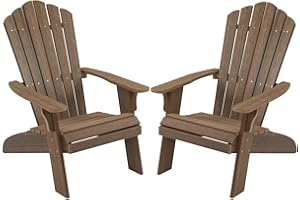 ACUEL Adirondack Chair Set of 2, Outdoor Oversized Patio Chair Poly Lumber Weather Resistant & Durable Fire Pits Chair for Poolside,Lawn and Garden,350lbs Weight Capacity (Light Brown)