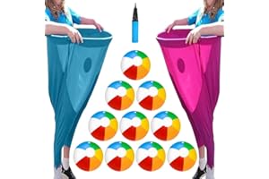 XWEHNI Granny Pants Yard Game, Granny Pants Outdoor Game – Hilarious Inflatable Ball Relay Set with Giant Stretchy Pants, 5/10/20 Balls and 1/2 Pump for Kids, Adults, Backyard Parties and Field Day(Blue+Pink