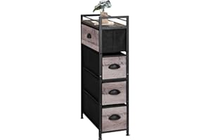 MOOACE Narrow Dresser Storage Tower with 4 Drawers, Slim Dresser Chest of Drawers, Vertical Small Fabric Dresser Standing, Wood Top Organizer for Bedroom, Bathroom & Laundry, Black/Greige
