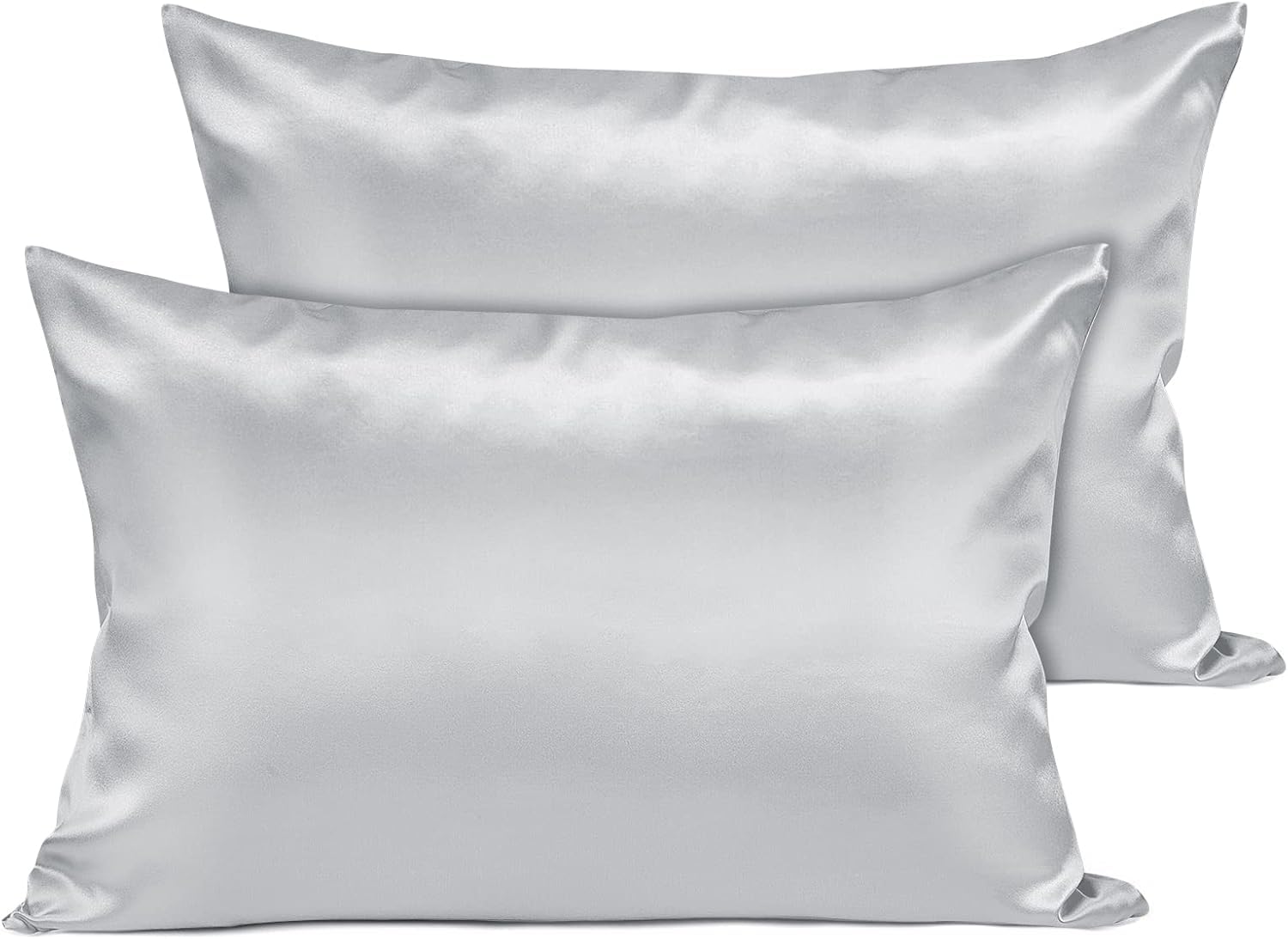 Moonlight Bedding Silver Cooling Satin Pillow Cases 2 Pack – Soft & Smooth Feels Like Silk Pillowcases for Hair and Skin Care