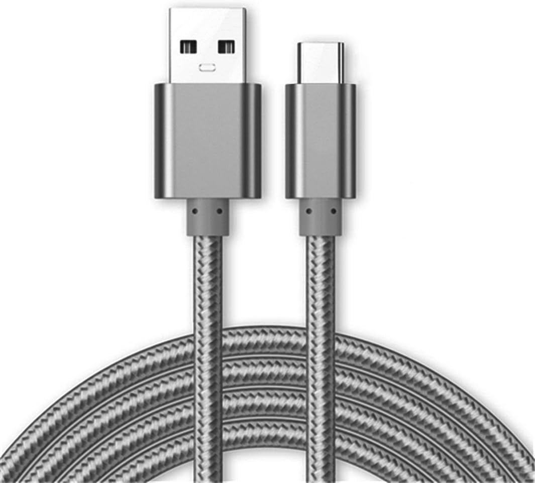 Kit Me Out USB Type C, 3.1 Amp USB C Fast Charge Nylon Braided Cable Grey 1M Compatible with Samsung Galaxy A70, Charging Data Sync Cable Lead, 1 Metre