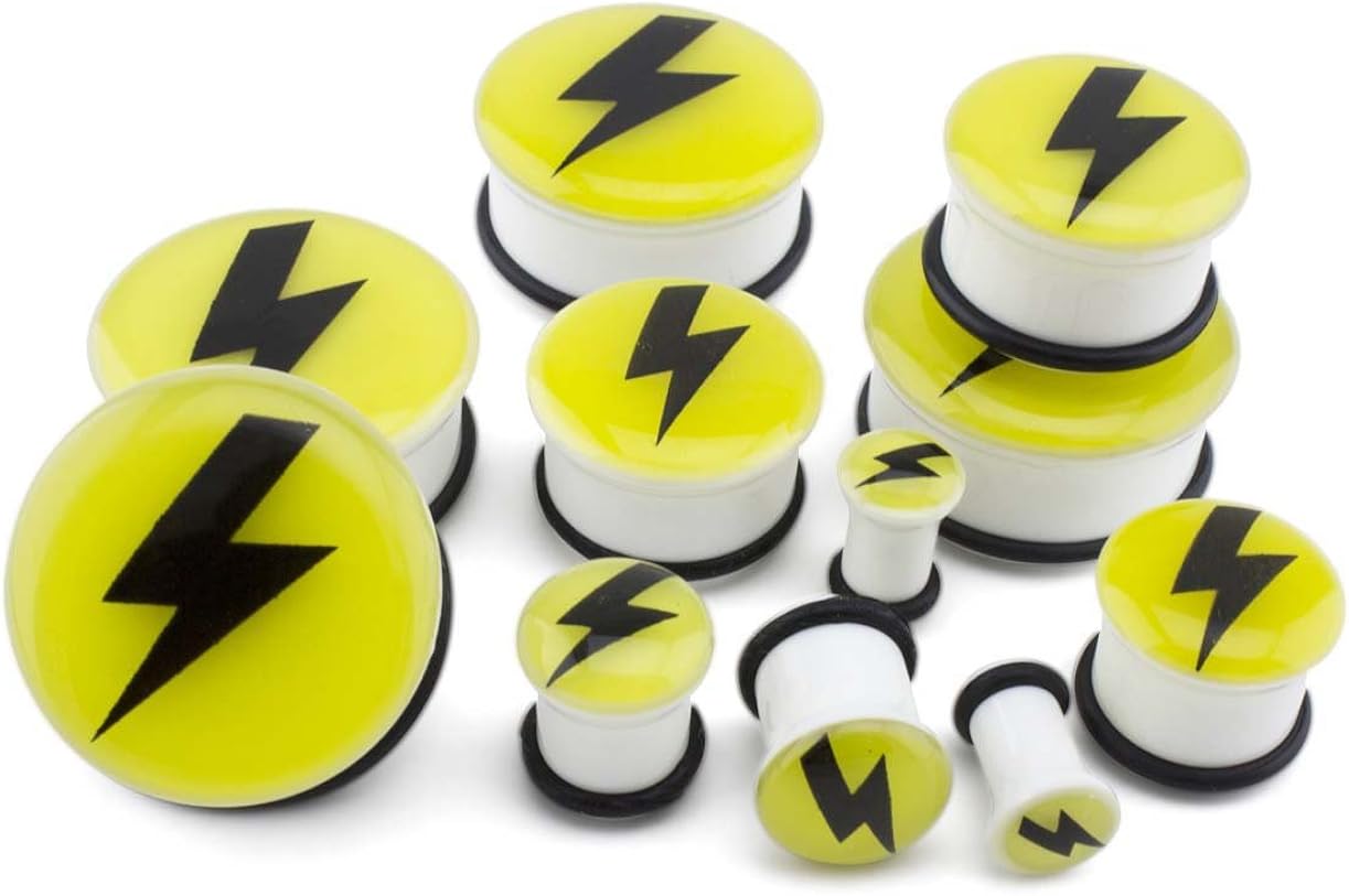 Amazon Com Urban Body Jewelry Pair Of 2 Gauge 2g 6mm Glow In The Dark Lightning Bolt Plugs Gauges Single Flare Jewelry