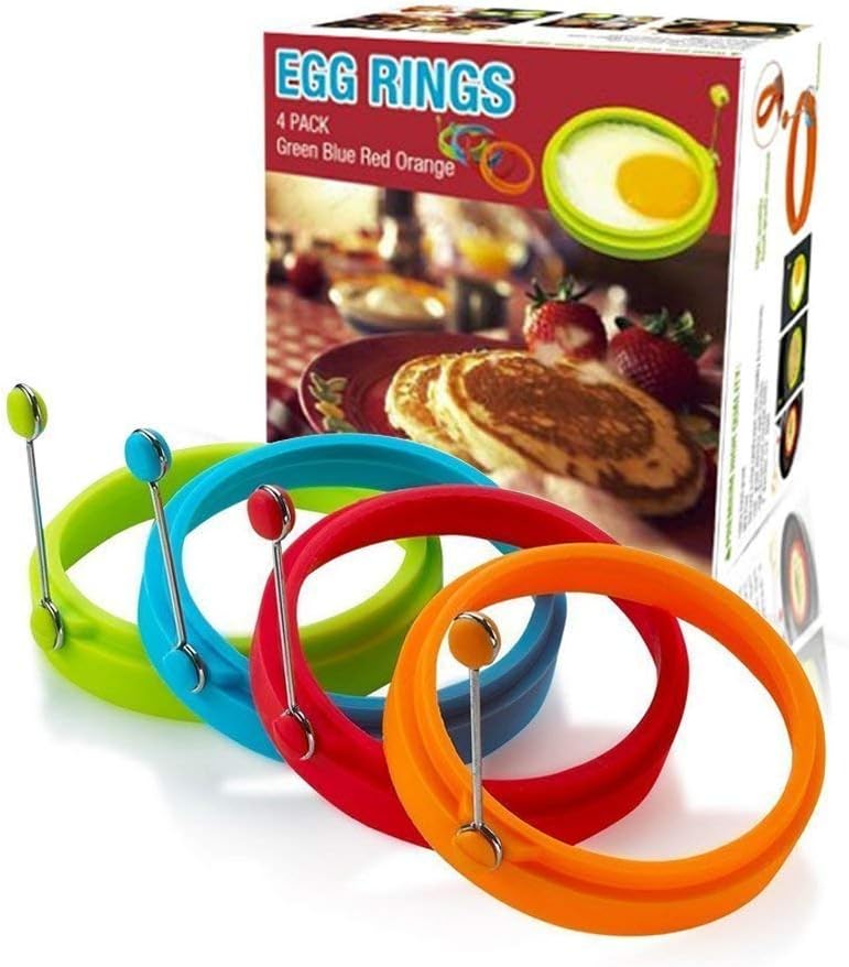 New Egg Ring 4pcs-4 Color, Silicone Egg Rings Non Stick, Egg Cooking Rings, Perfect Fried Egg Mold or Pancake Rings Cooking Rings for Breakfast, Lunch, Dinner
