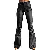 Flamingals Bootcut PU Leather High Waist Flare Legs Vintage Pocket Pants Winter Trendy Black L