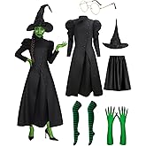 Behufun Halloween Witch Costume Women - Adult Witch Costume Black Dress with Witches Hat, Green Gloves Cosplay Outfits
