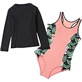 blibean Girls One Piece Swimsuits with UPF50+ Rash Guard Tops Size 6-15 Years