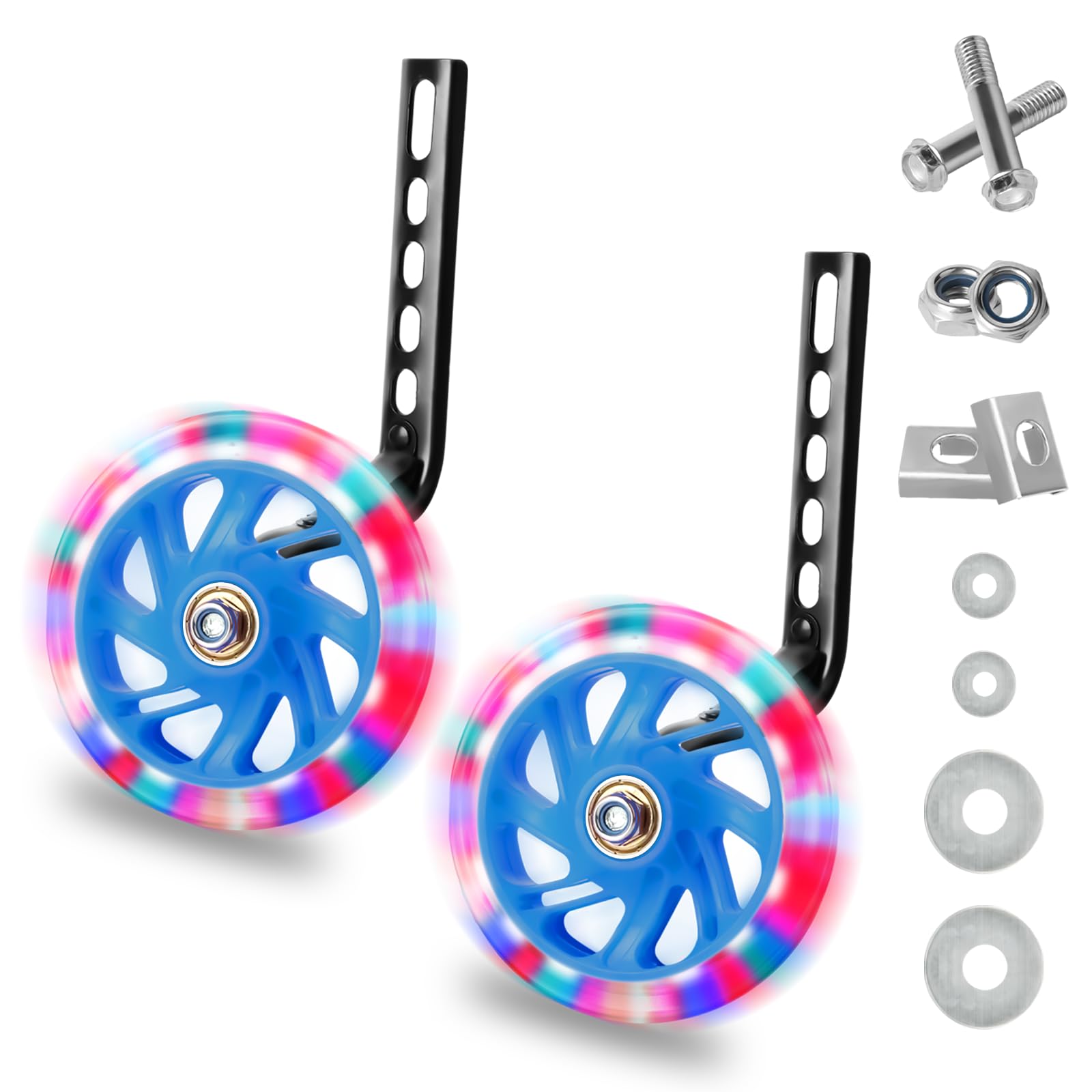 QKTYB Kids Bike Stabilisers, Bicycle Training Flash Wheels for Kids, Bike Stabilizers for Childs Support Wheels for 12 14 16 18 20 Inch (1 Pair)