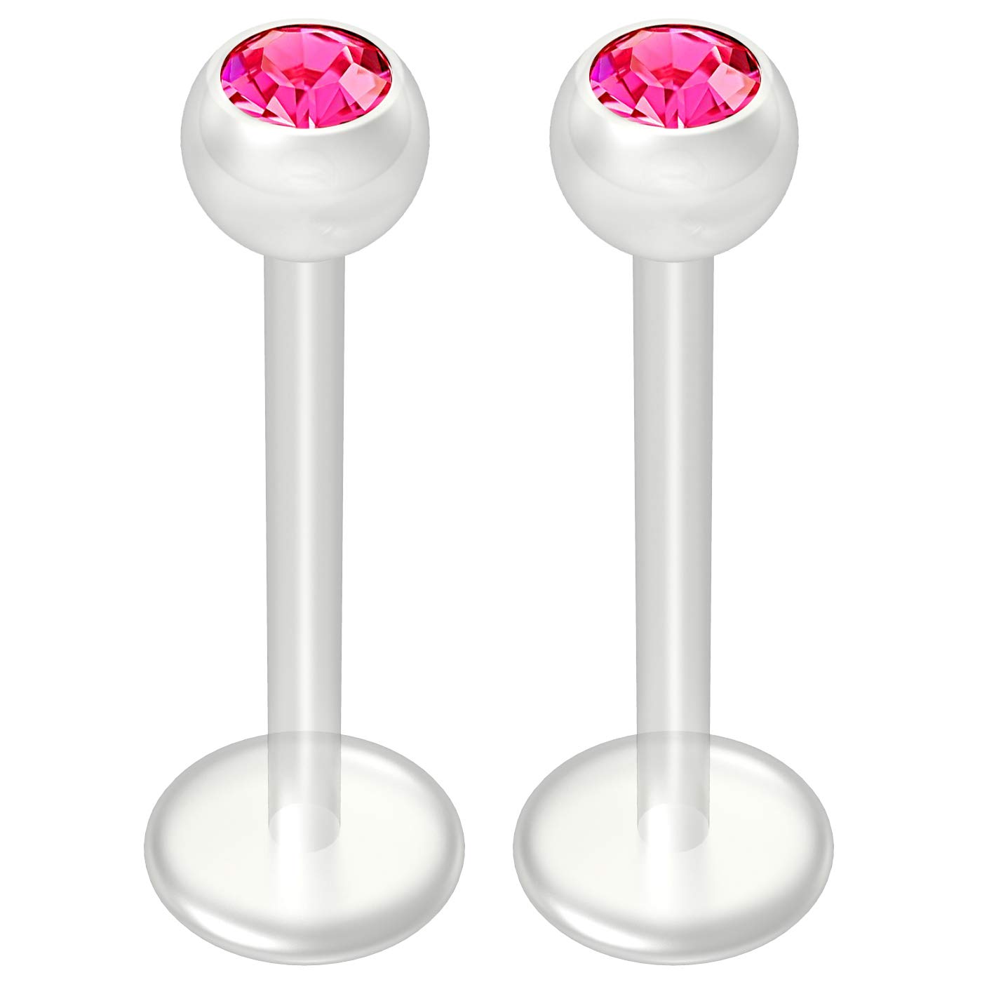2pc 16g 1.2mm Rose Pink Crystal Bioplast Labret Bar Flexible Lip Stud BioFlex Monroe Ring Jewellery 12mm