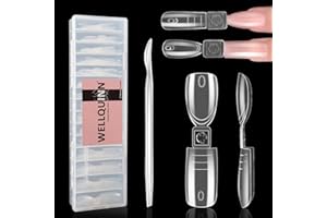 Wellquinn Dual-ended Short Nail Mold Kit, Square & Almond Shape, Embeddable Ultra-Thin Seamless Measured Nail Forms with Gel Scoop, 15 Sizes 75Pcs