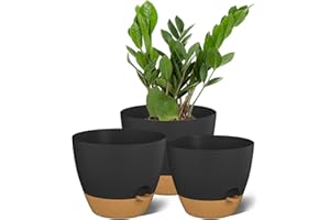 ZMTECH 9/10/12 Inch Plant Pots Sets, Selfwatering Planters with Drainage Holes Saucers for Indoor Outdoor Plants, Plastic Flower Pots for House Kitchen Window Garden(Black, 3 Pack)