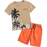 OYOANGLE Boy's 2 Piece Outfits Casual Graphic Short Sleeve Tee Shirt and Shorts Set