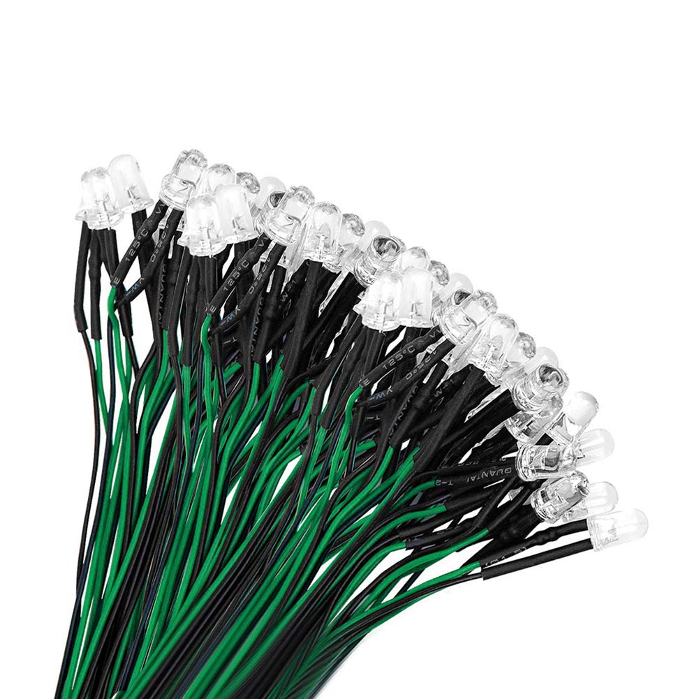 YIXISI 50 PCS 5mm LED Diodes Light, Ultra Bright 12V 20cm Pre Wired, Green