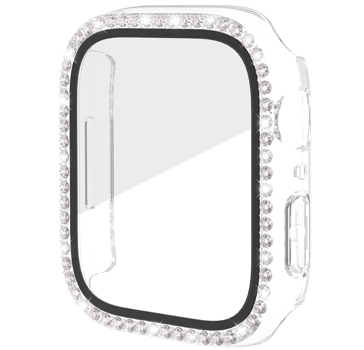 Miimall Bling Case Compatible for Apple Watch Series 8/7 41mm, PC Case with Tempered Glass Screen Protector&Crystal Diamonds, Ultra-Thin Full Protective Woman Bumper Cover for iWatch 8 41mm-Clear