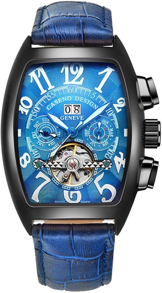 Men's Watches,Wine Barrel Type Tourbillon Mechanical Watch, Black Shell Blue Surface Amazon.co