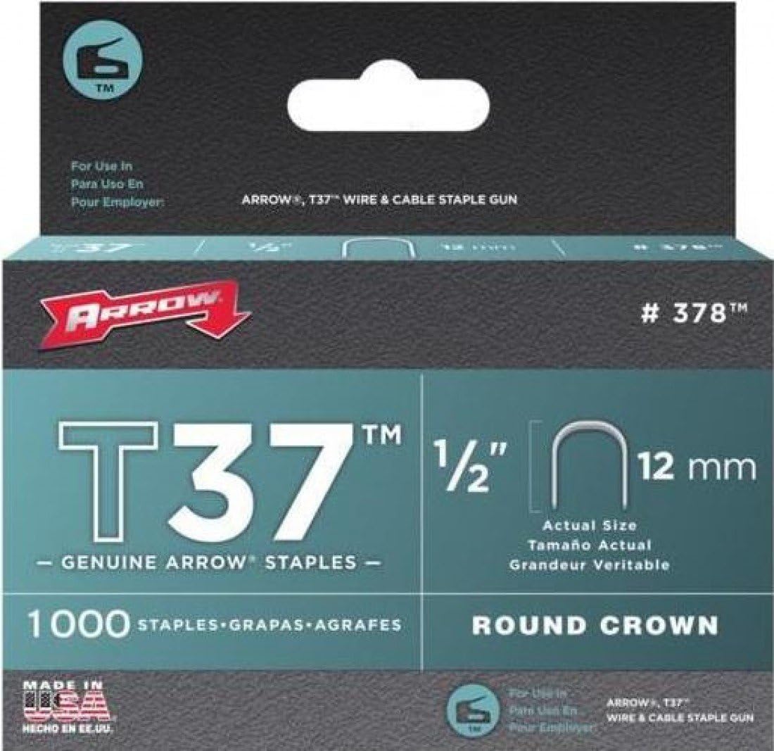 Arrow 378 T37 Round Crown Staples, 9/16 Inch - 1,000 Count (1/2 in)