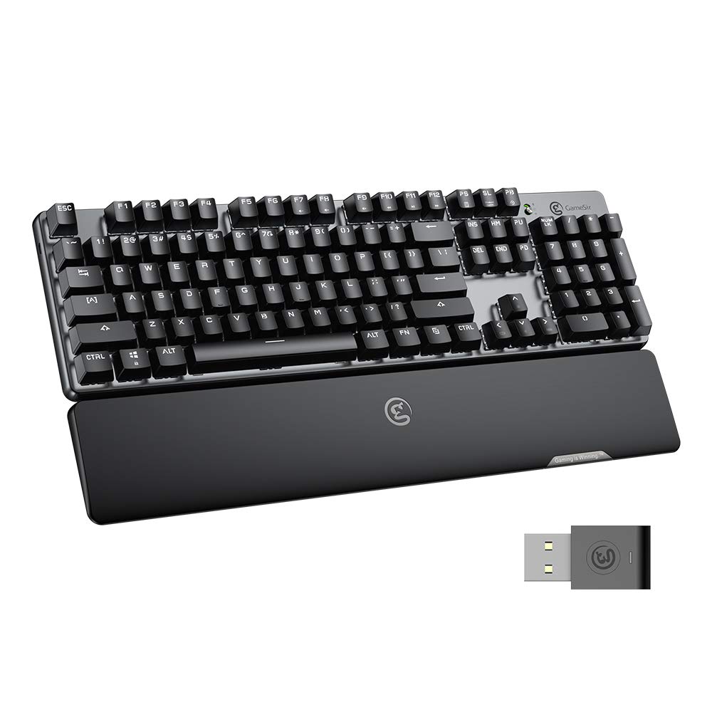 GameSir GK300 Wireless Mechanical Gaming Keyboard, 2.4GHz Bluetooth Game Keyboard, TTC Blue Switches 1ms Low Latency Mechanical Keyboard with 104 Standard Keys for Windows PC, Laptop, iPad and Mac