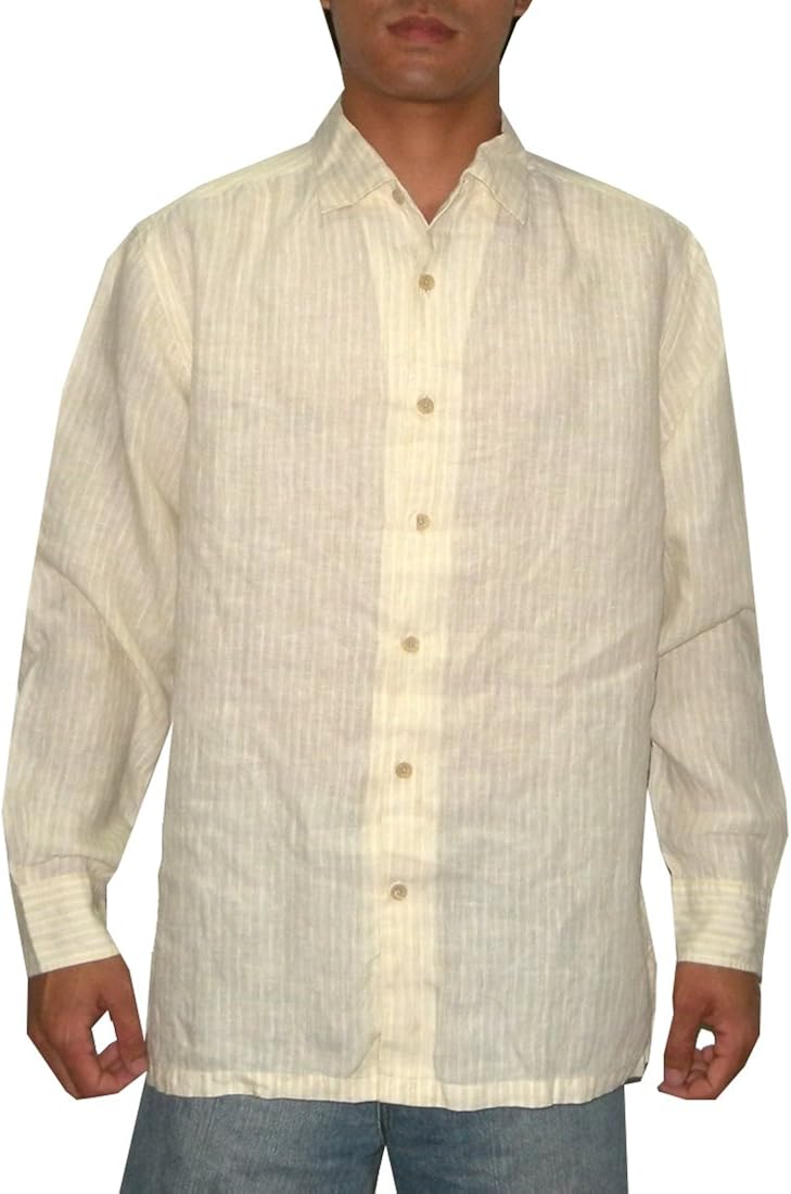 Tommy Bahama Mens Button Down Long Sleeve Linen Shirt Large Light Yellow at Amazon Menâs 