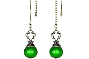 LONGSHENG - SINCE 2001 - Set of 2 Vintage-Style Green Fan Pull Ceiling Fan Chain Pulls Crystal Prism Ball