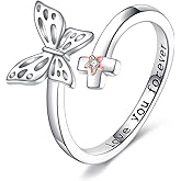 AXOMY Butterfly Ring 925 Sterling Silver Butterfly Adjustable Ring Cross Rings Butterfly Jewelry Gifts for Women