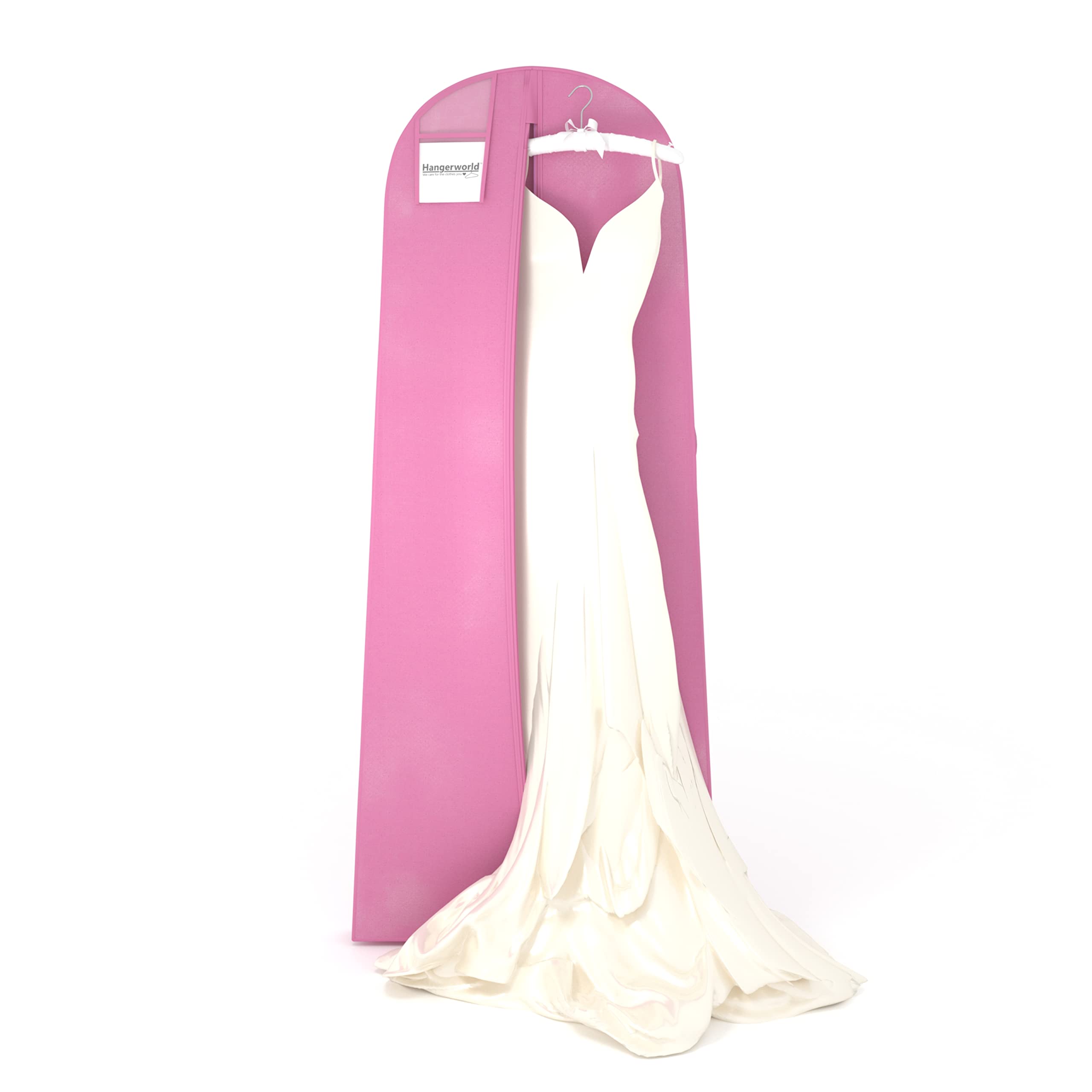 Hangerworld Breathable Dress Cover for Evening Dresses 183 cm Pink Garment Bag Wedding Dress