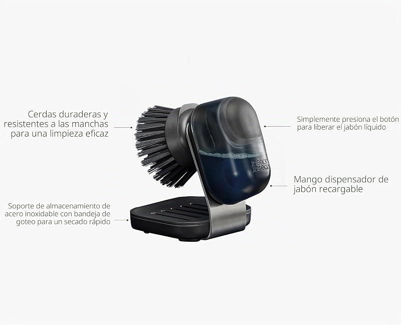SinkTech Cepillo de Palma para Fregar Platos con Dispensador de Jabón y Base de Acero Inoxidable