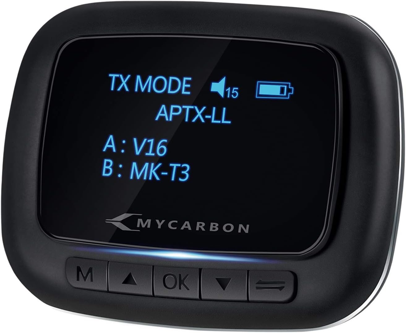 MYCARBON Bluetooth 5.1 Transmitter and Receiver, Wireless Aux Bluetooth Adapter with OLED Screen, Low Latency Bluetooth Audio Adapter, Dual Device Connection, for Headphones, Car, Home Stereo