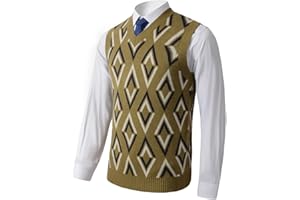 ZHILI Mens V-Neck Knitted Sweater Vest Solid Plain Sleeveless Pullover Knitwear Loose Fit All Match Sweater Tops