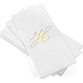 AH AMERICAN HOMESTEAD Disposable Hand Towels for Bathroom 50 Count - Guest Bathroom Essentials -Bathroom Paper Towels - Monogrammed Disposable Napkins - Wedding Napkins in Paper Towel Tray (Gold, H)