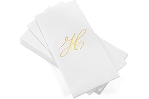 AH AMERICAN HOMESTEAD Disposable Hand Towels for Bathroom 50 Count - Guest Bathroom Essentials -Bathroom Paper Towels - Monogrammed Disposable Napkins - Wedding Napkins in Paper Towel Tray (Gold, H)
